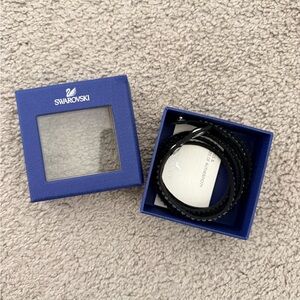 Swarovski Black Leather Wrap Bracelet with Crystal Accents